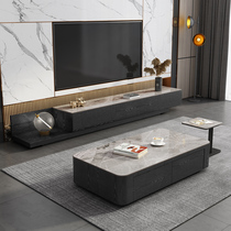 Modern minimalist slate coffee table TV cabinet combination dark living room set furniture light luxury multi-storage retractable cabinet