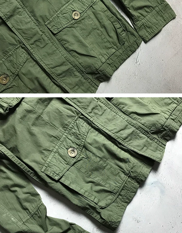 Mùa thu nam áo mỏng Bông giặt cũ retro M65 quân đội nhiều túi đứng cổ áo khoác nam