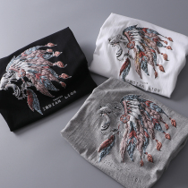 American Casual All-cotton Washed Foreign Trade Mens Factory Cut Mark Tail Goods Round Collar Casual Printed Short Sleeve T-shirt Summer