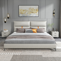 Bed modern simple Italian light luxury master bed Nordic small Apartment 1 8 m double bed art bed wedding bed real leather bed