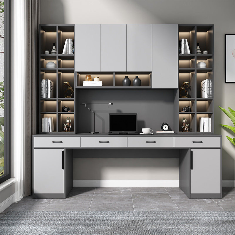 Computer desk double study bookcase combination table desk bookshelf one home bedroom light luxury display cabinet desk
