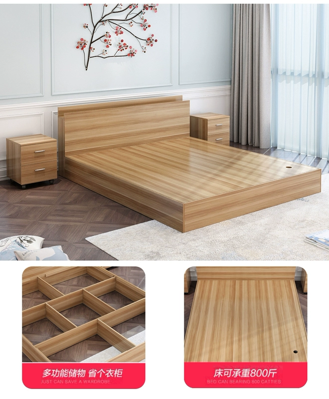 Hiện đại giường tấm nhỏ gọn 1,2 m 1,5 m 1,8 m giường đôi lưu trữ bằng gỗ kiểu Nhật lưu trữ tatami - Giường giuong ngu
