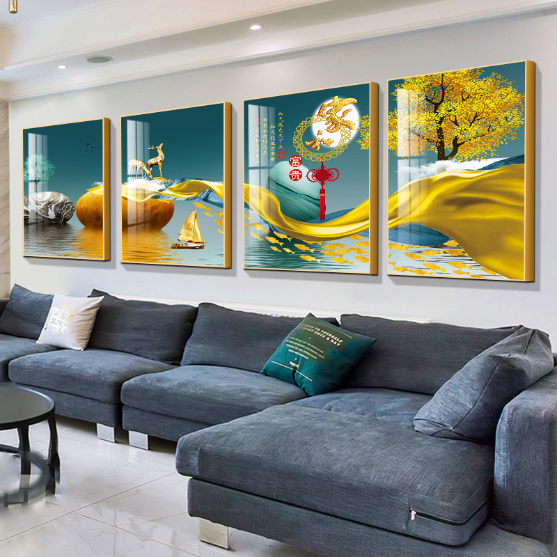 Nordic style living room decorative painting modern minimalist abstract quadruple crystal porcelain mural sofa background wall light luxury hanging painting