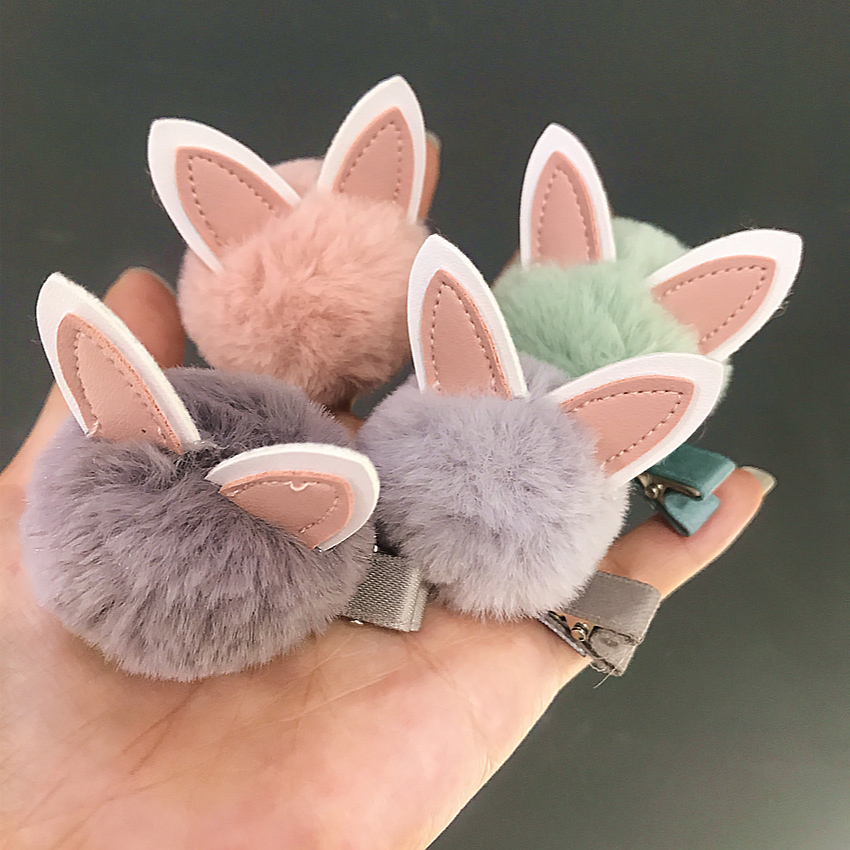 New South Korea Children Hair Accessories Girl Plush Hair Hairball Hair Clip Han Version Female Baby Rabbit Ear Hair Clip Hair Clip Hair Clip