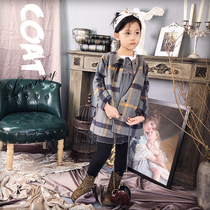Childrens casual round neck B spring and autumn new girls mid-length coat thickened cashmere woolen coat girl
