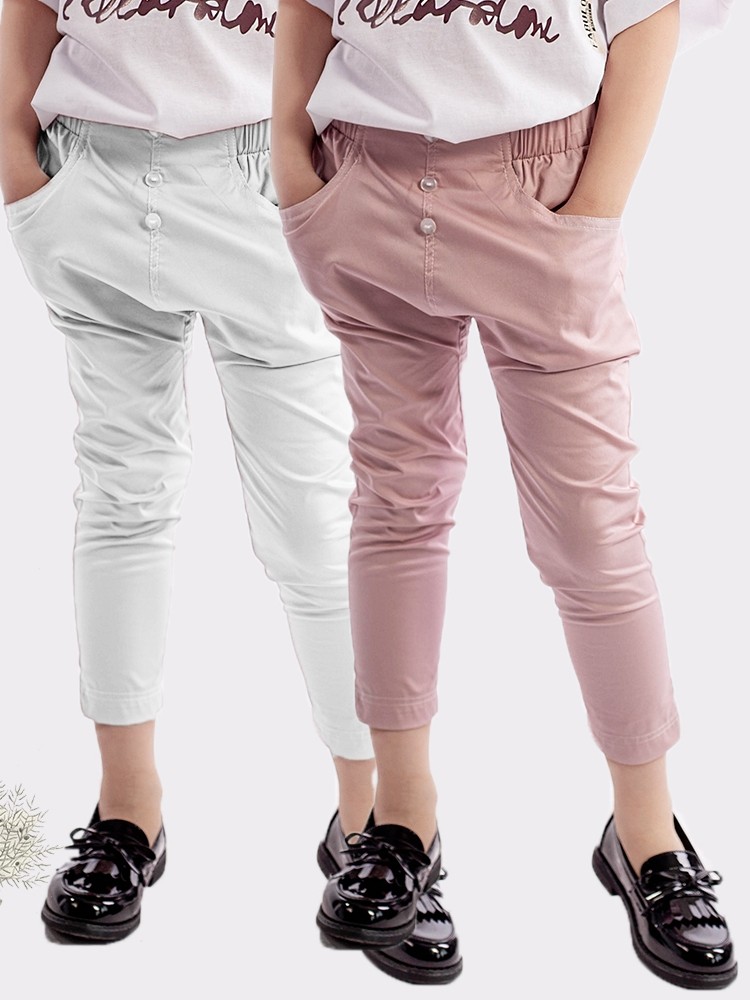 Le Wenxi 2022 Spring and Summer New Products Girls Cotton Fashion British French Temperament Cropped Pants Girls and Children