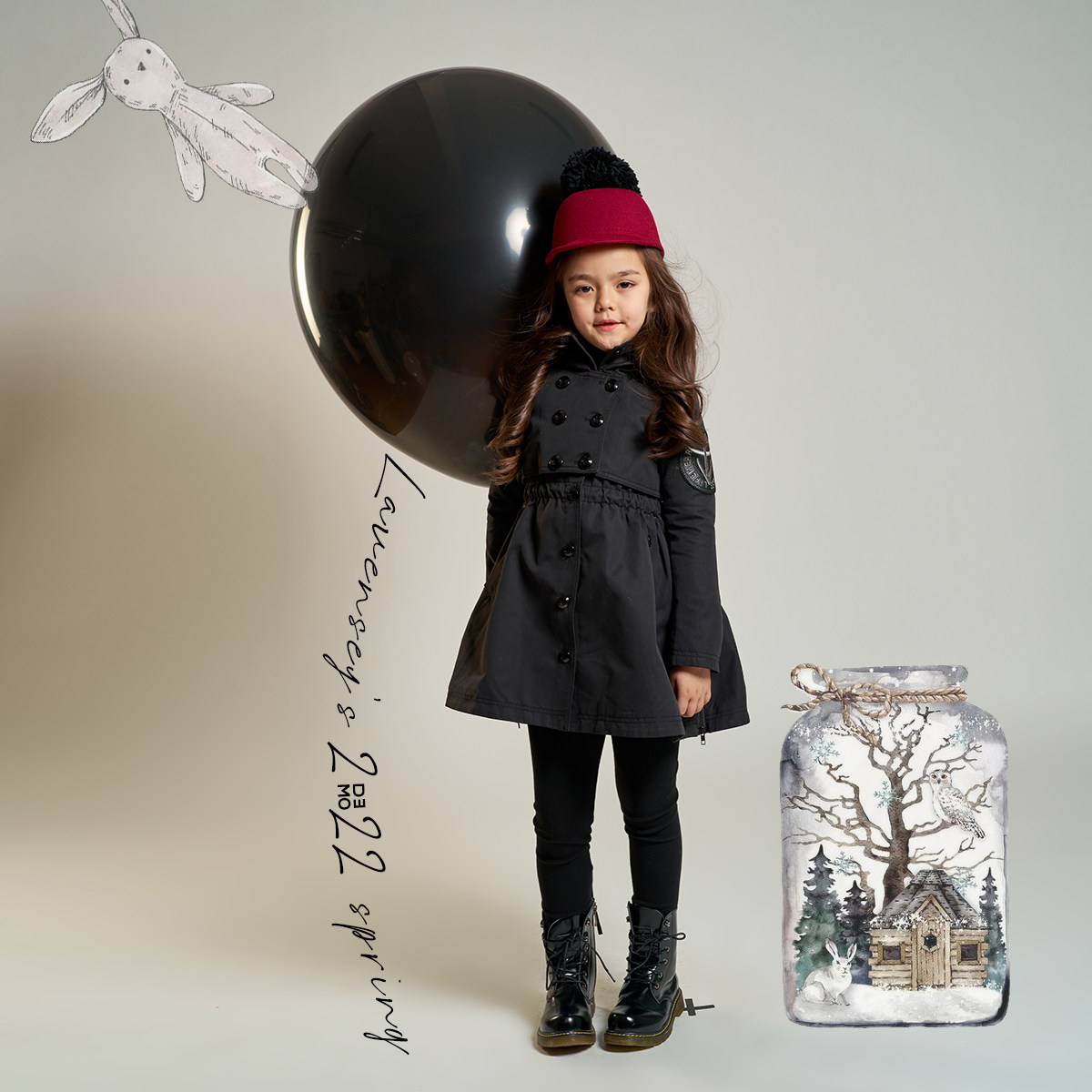 Leven Jubilee Children's suit 2022 Girl's new spring Inn Wind Leisure jacket with long version of pure cotton windproof windsuit