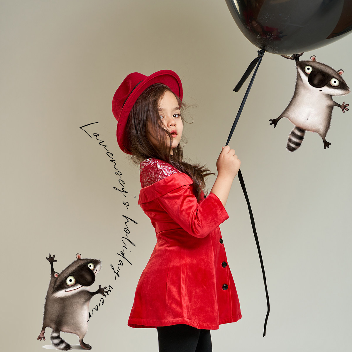 Le Wenxi children's clothing 2022 new girl's Spring Festival day dress lace red skirt annual dress velvet dress