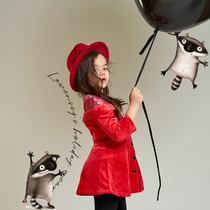 Le Wenxi childrens clothing 2022 new girls Spring Festival day dress lace red skirt annual dress velvet dress