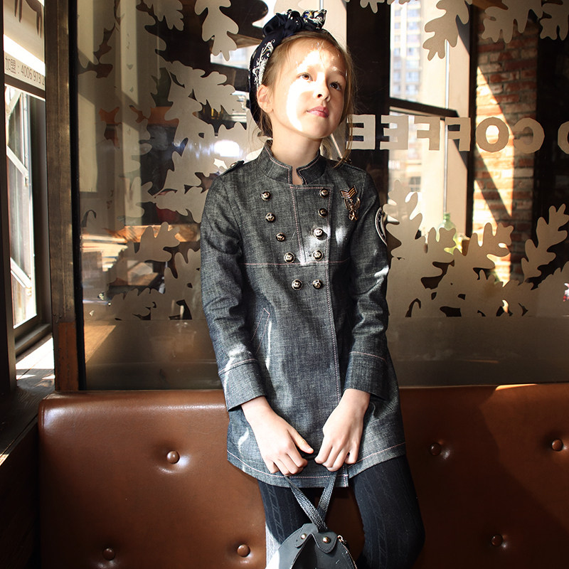 Lavensey Le Wenxi 2020 spring and autumn new girls' jacket denim moderate cotton mid-length windbreaker girls