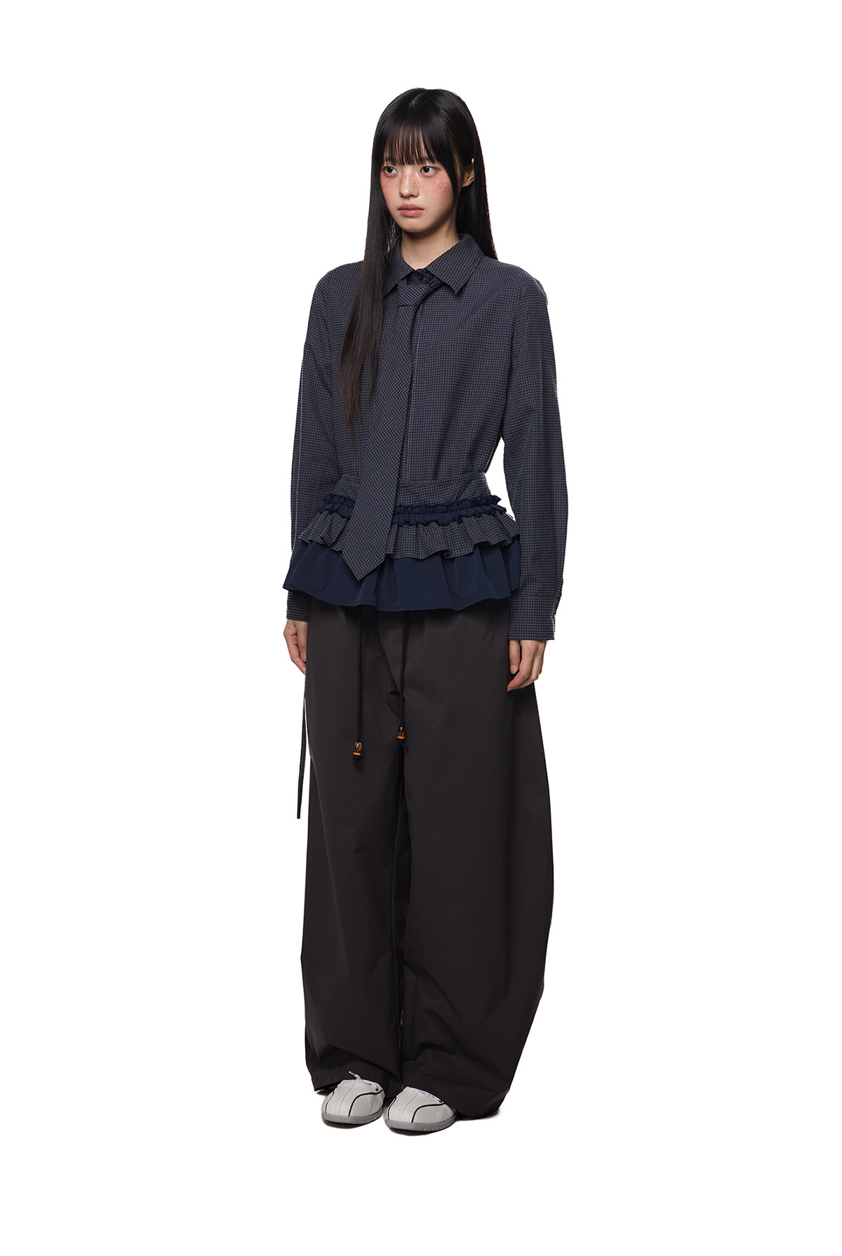 EZEK Plaid Ruffle Pleated Shirt