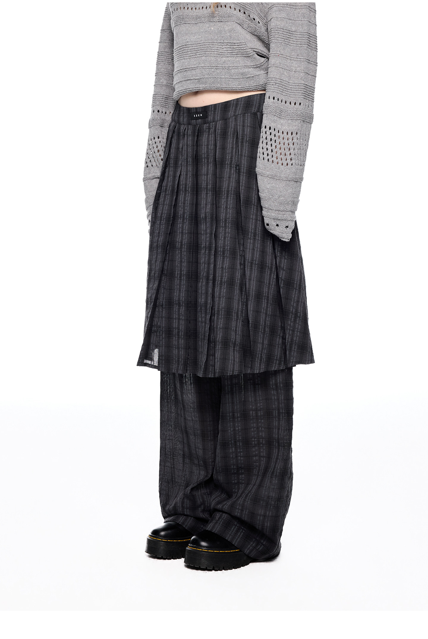 EZEK Plaid Pleated Wide-Leg Skirt Pants