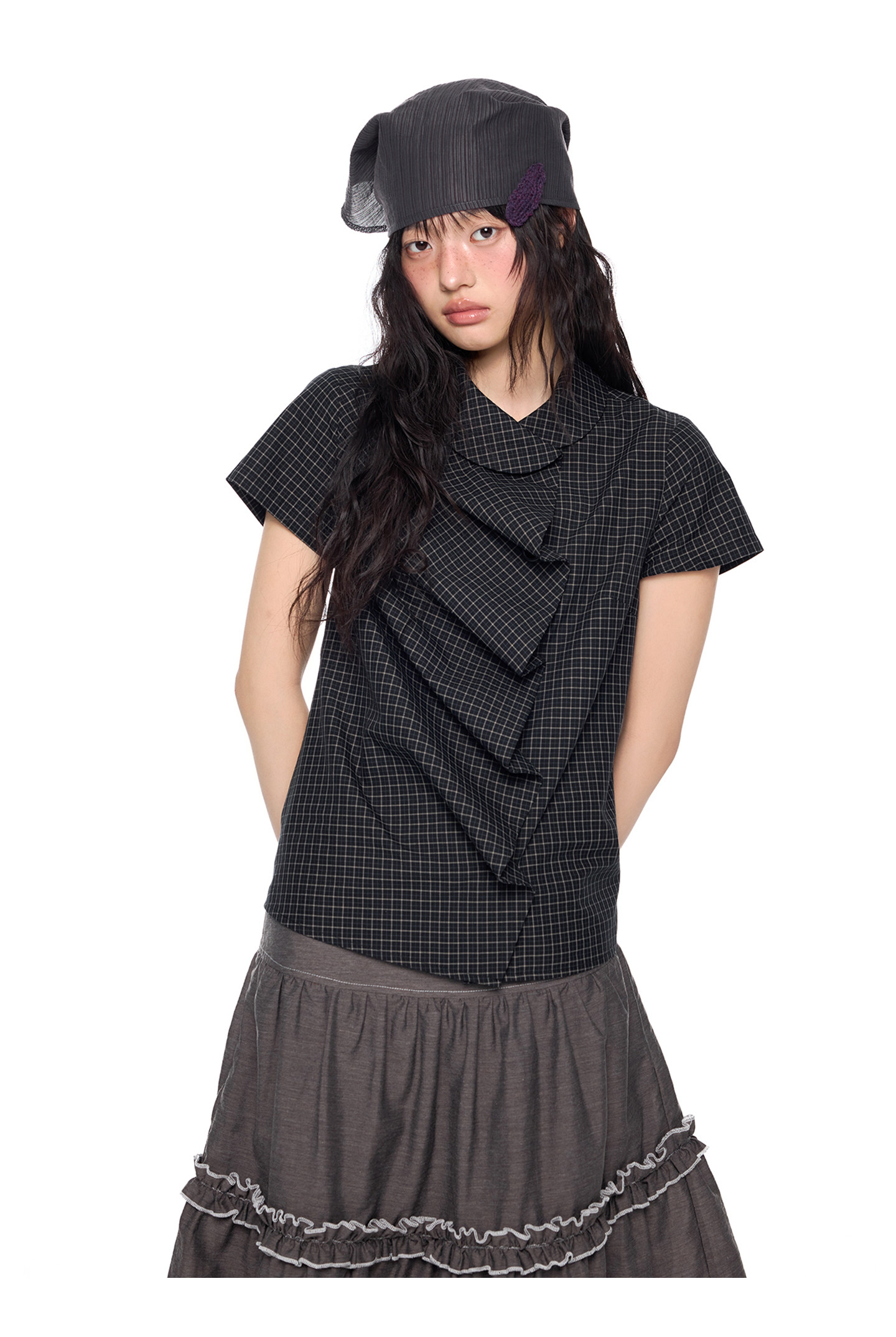 EZEK Gingham Puff Sleeve Blouse