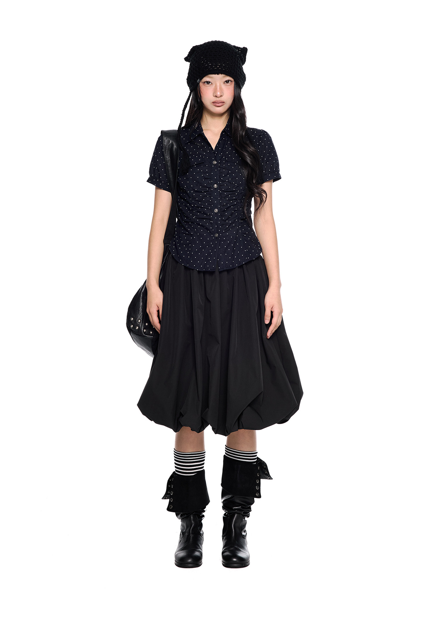 EZEK Checked Puff-Sleeve Cropped Shirt