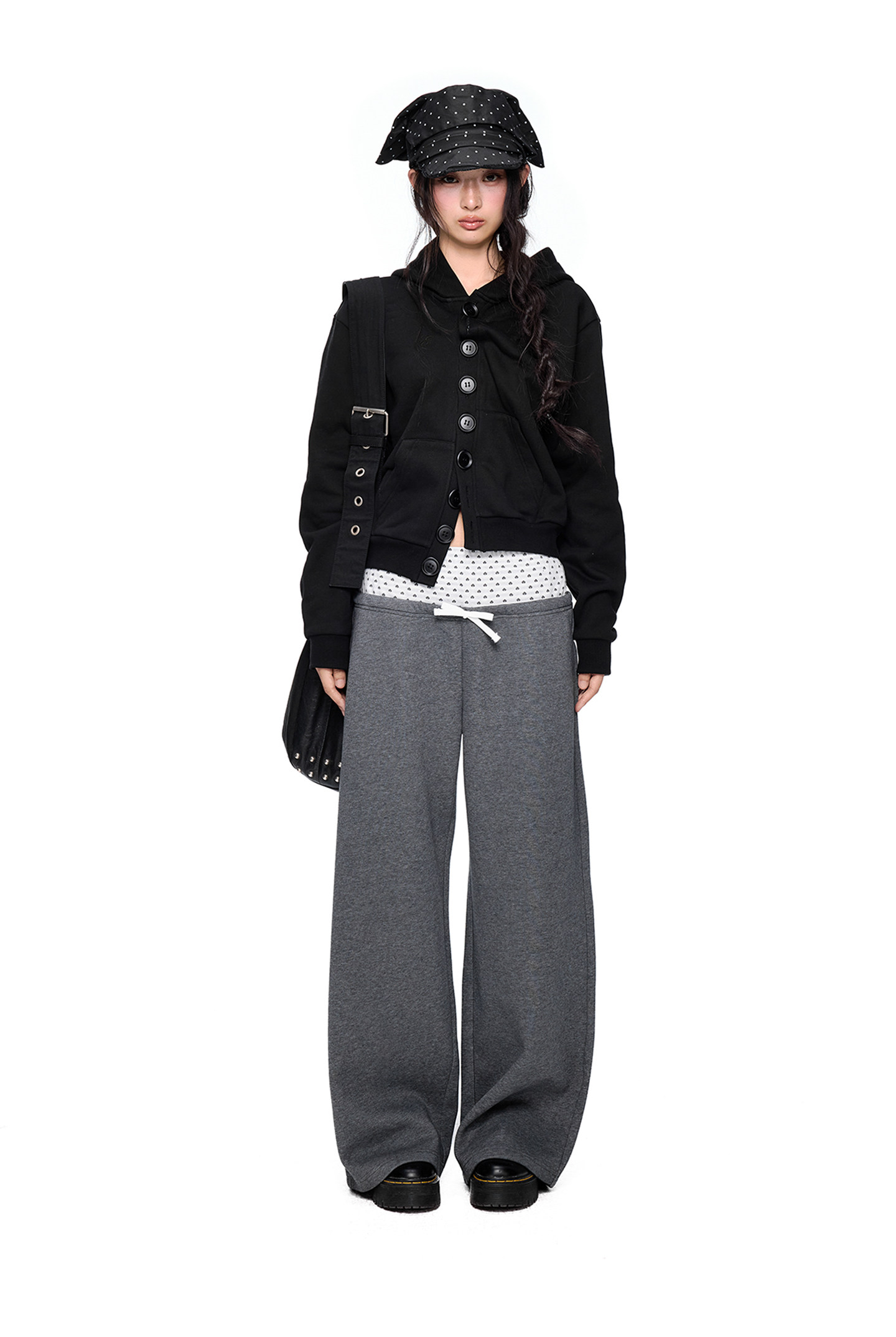EZEK Multi-Button Embroidered Cropped Hoodie