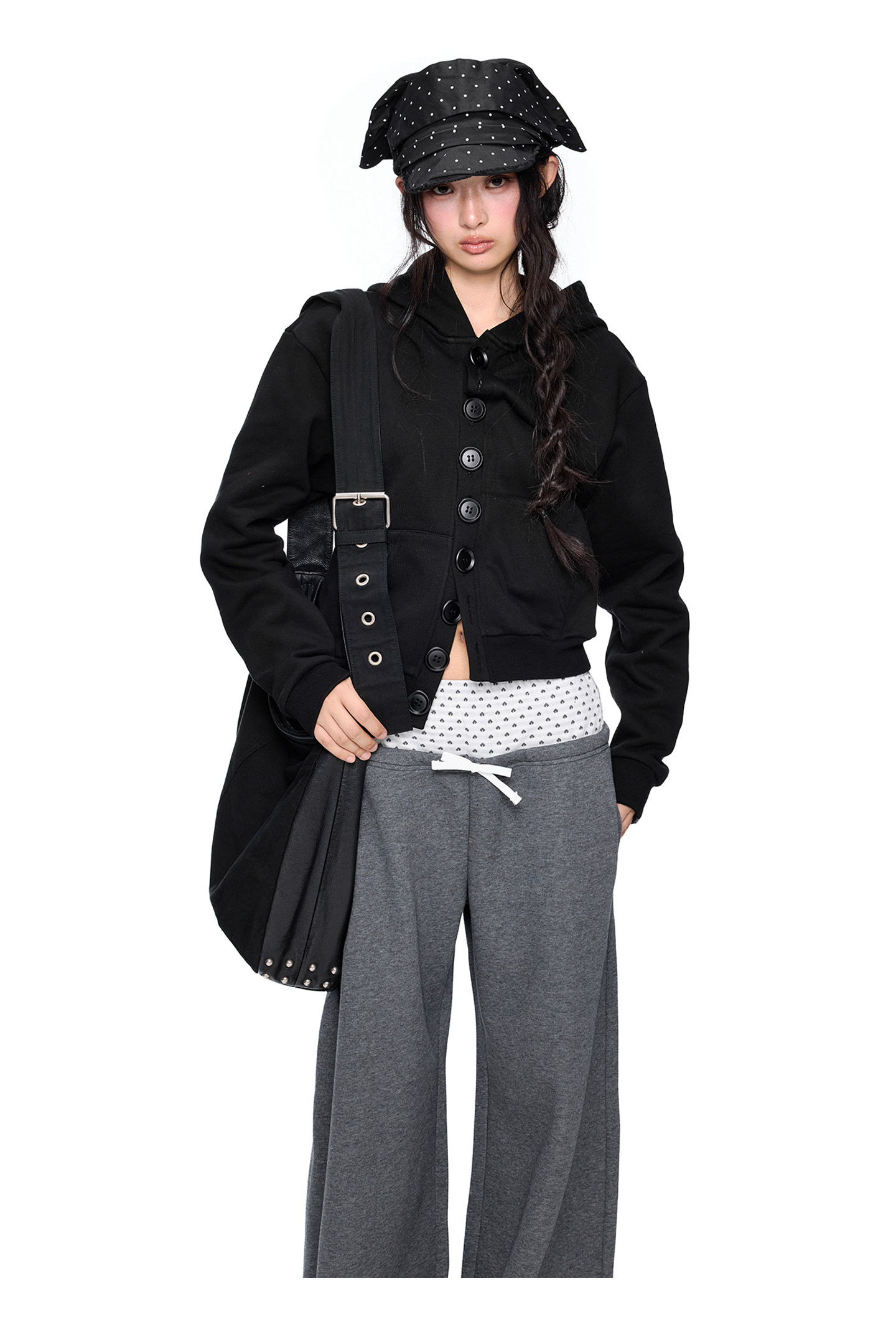EZEK Multi-Button Embroidered Cropped Hoodie