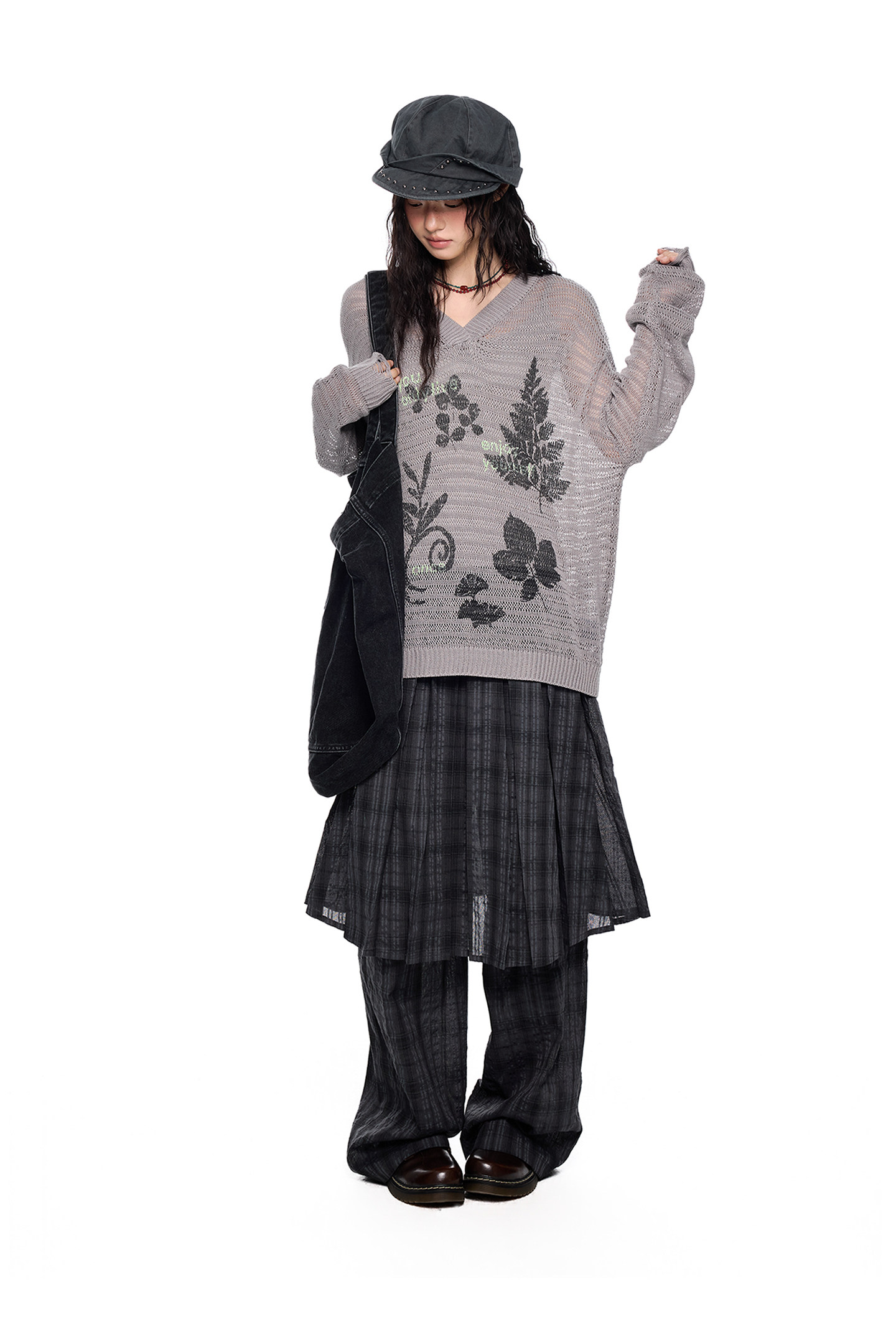 EZEK Plaid Pleated Wide-Leg Skirt Pants