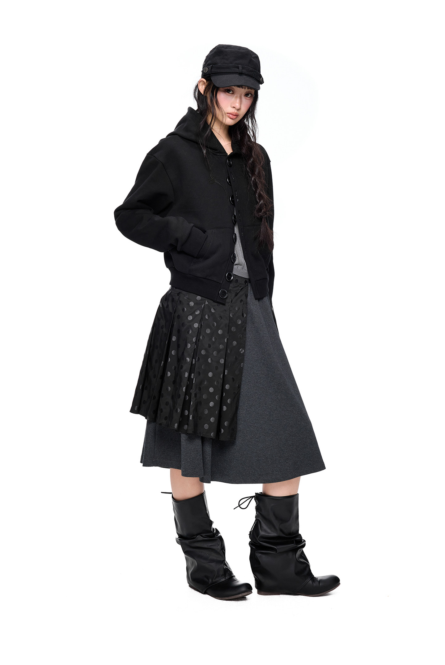 EZEK Multi-Button Embroidered Cropped Hoodie