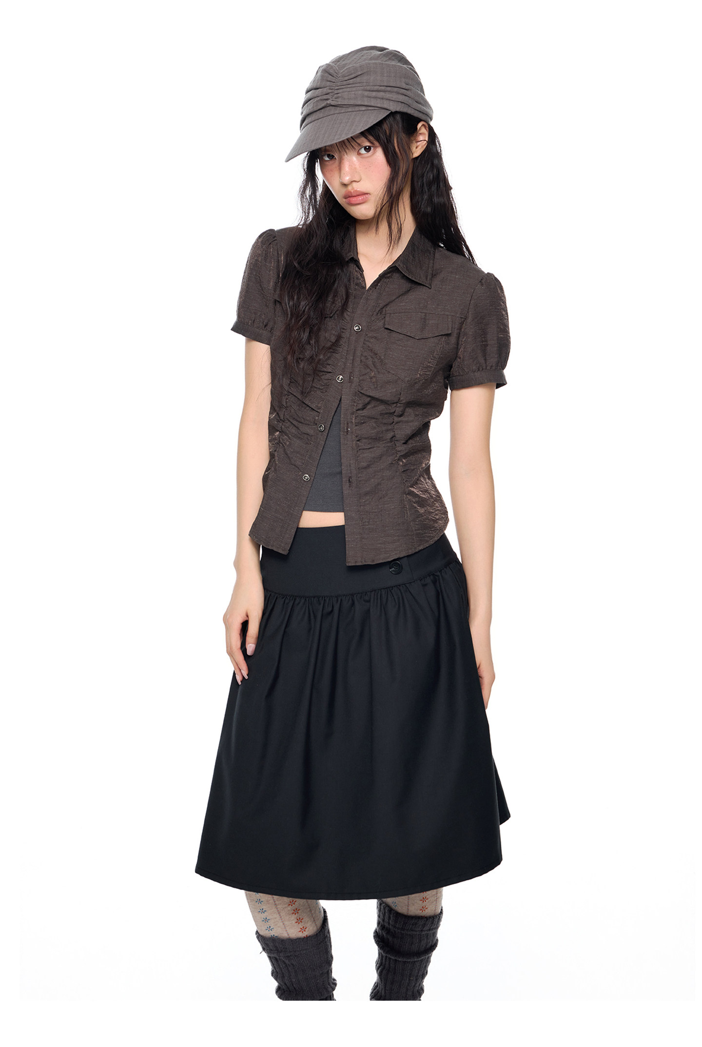 EZEK Checked Puff-Sleeve Cropped Shirt