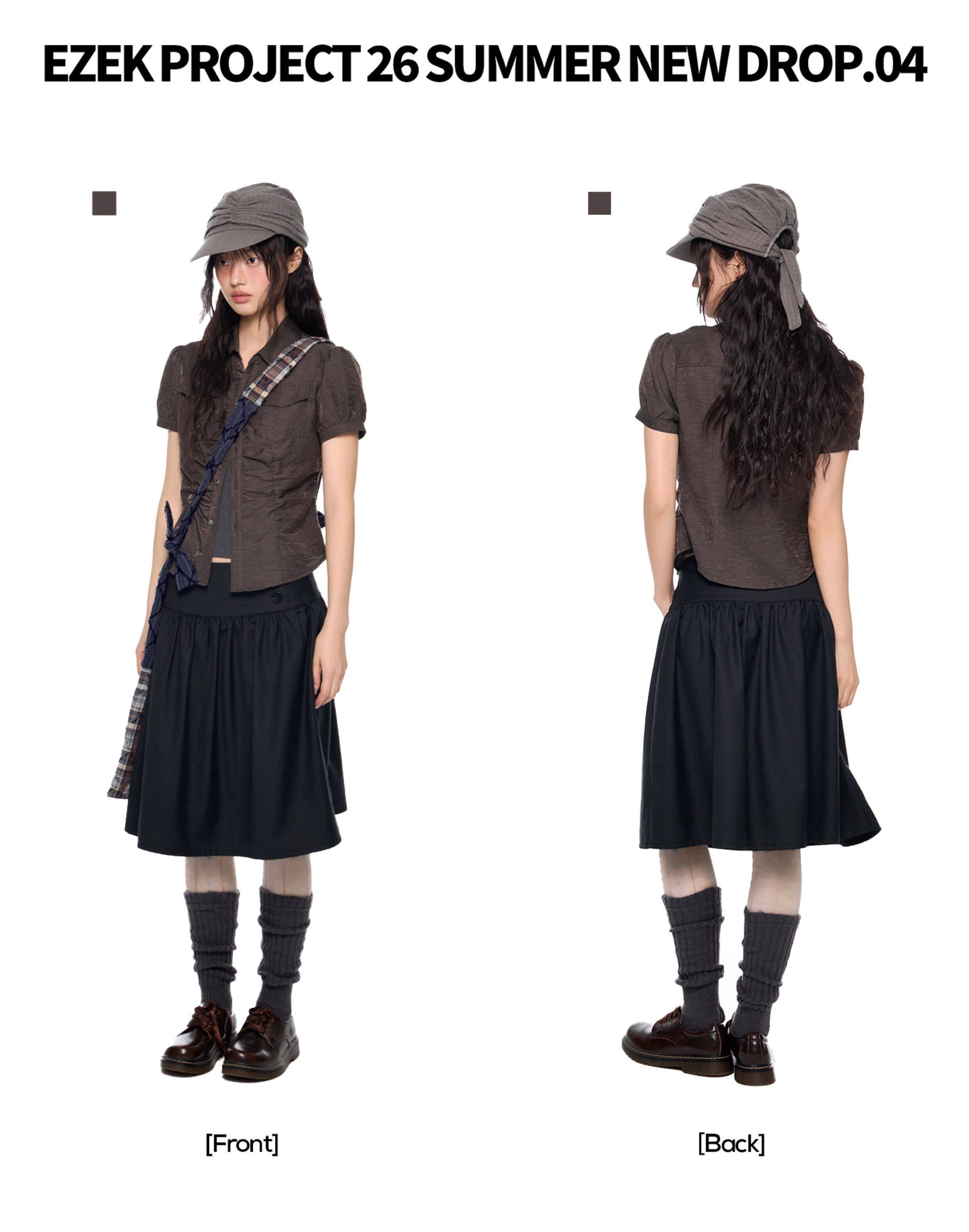 EZEK Checked Puff-Sleeve Cropped Shirt