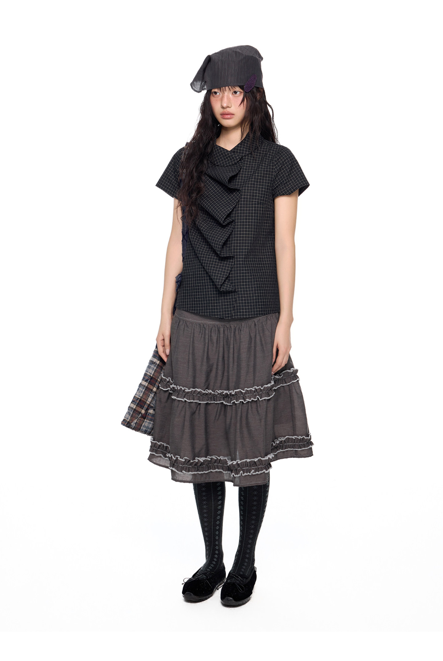 EZEK Gingham Puff Sleeve Blouse