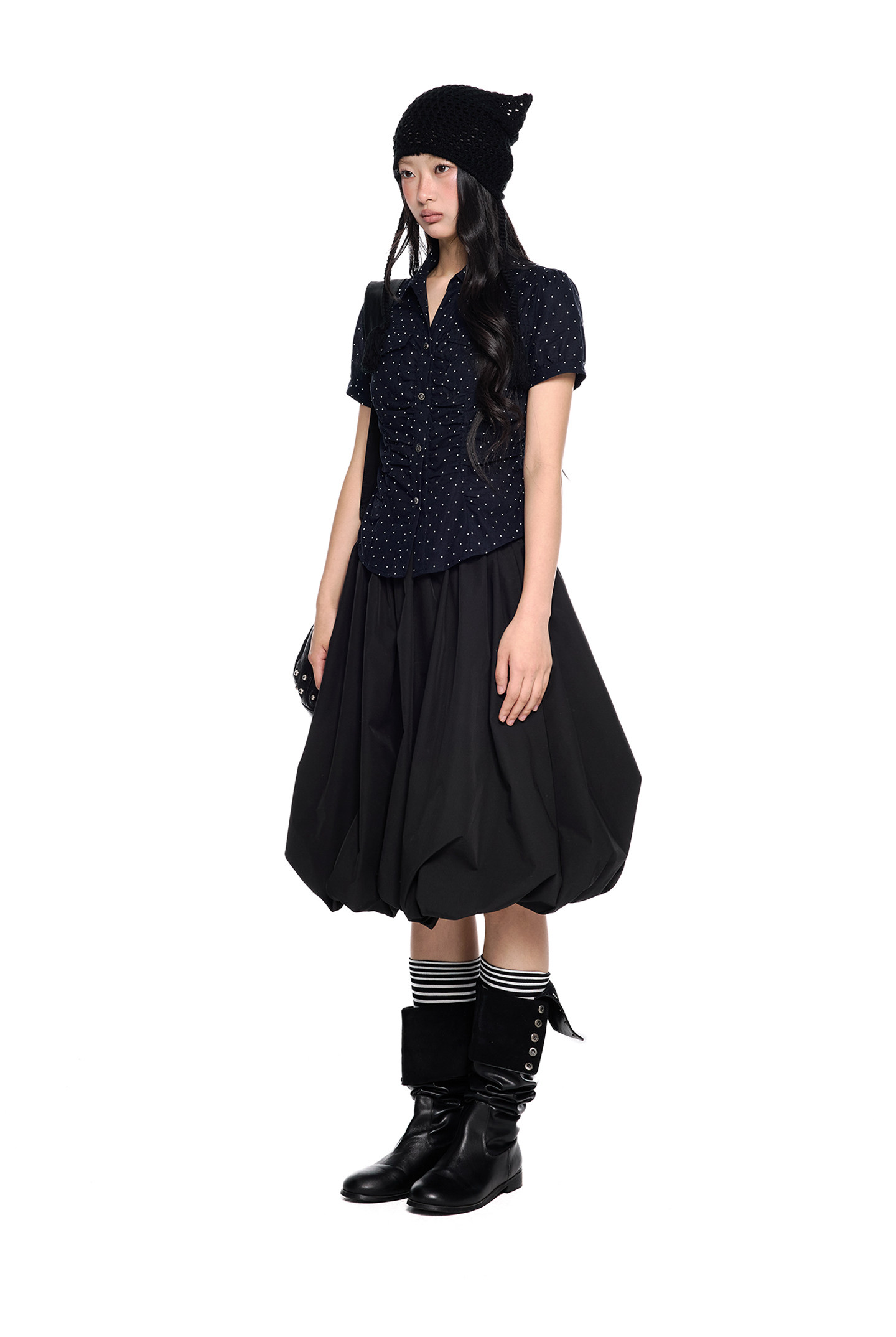 EZEK Checked Puff-Sleeve Cropped Shirt