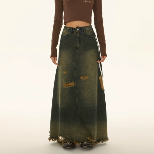 Ретро приталенная длинная джинсовая юбка, в американском стиле, средней длины