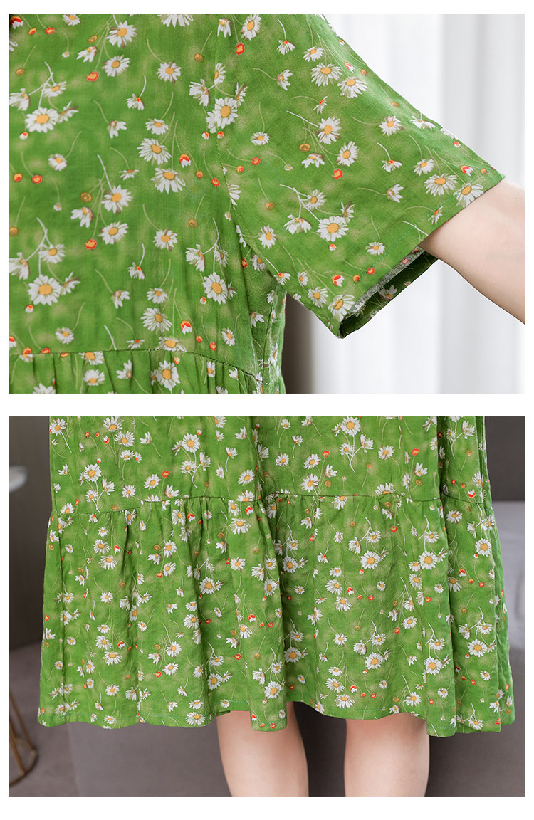 Mom Loose Slim Floral Cotton Silk Dress Summer Dress 2023 New Women's Short Sleeve Stylish Fashion Elegant