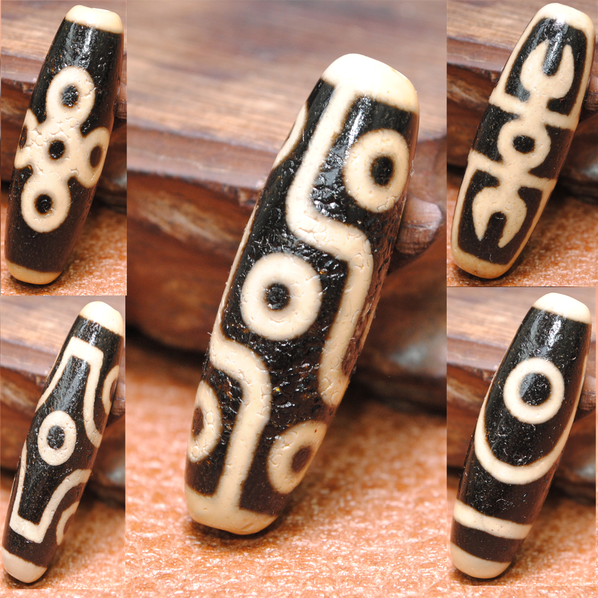 亀甲六眼天珠　三眼天珠　️2個セット 大きい目 風化瑪瑙亀甲三十六眼天珠 36眼 多眼天