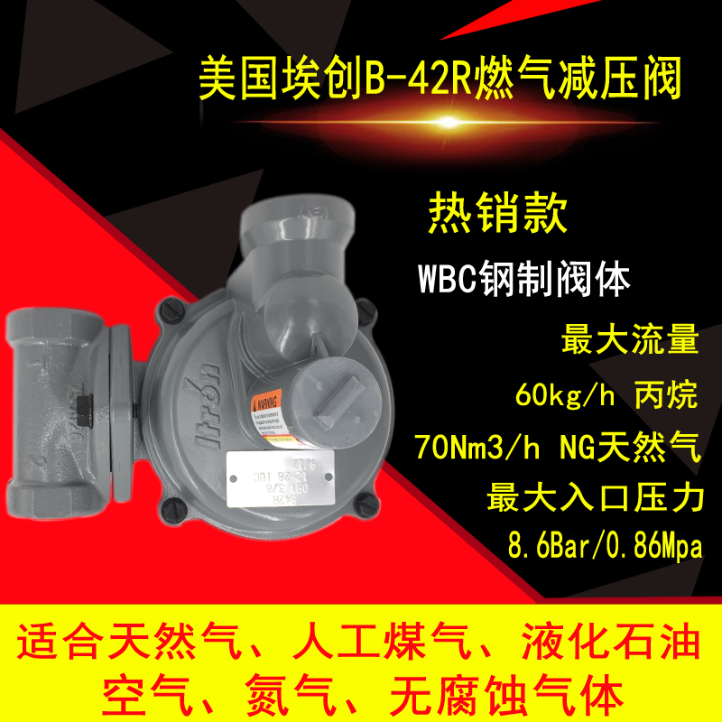Itron USA Etron B-42R Gas Pressure Pressure Pressure Regulators Gas Wasgas with 1-inch caliber