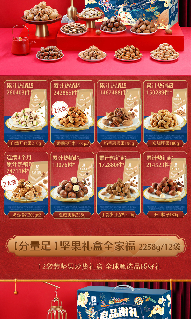 良品铺子&敦煌研究院 高端纯坚果 中秋送礼礼盒 2258g/12袋 图4