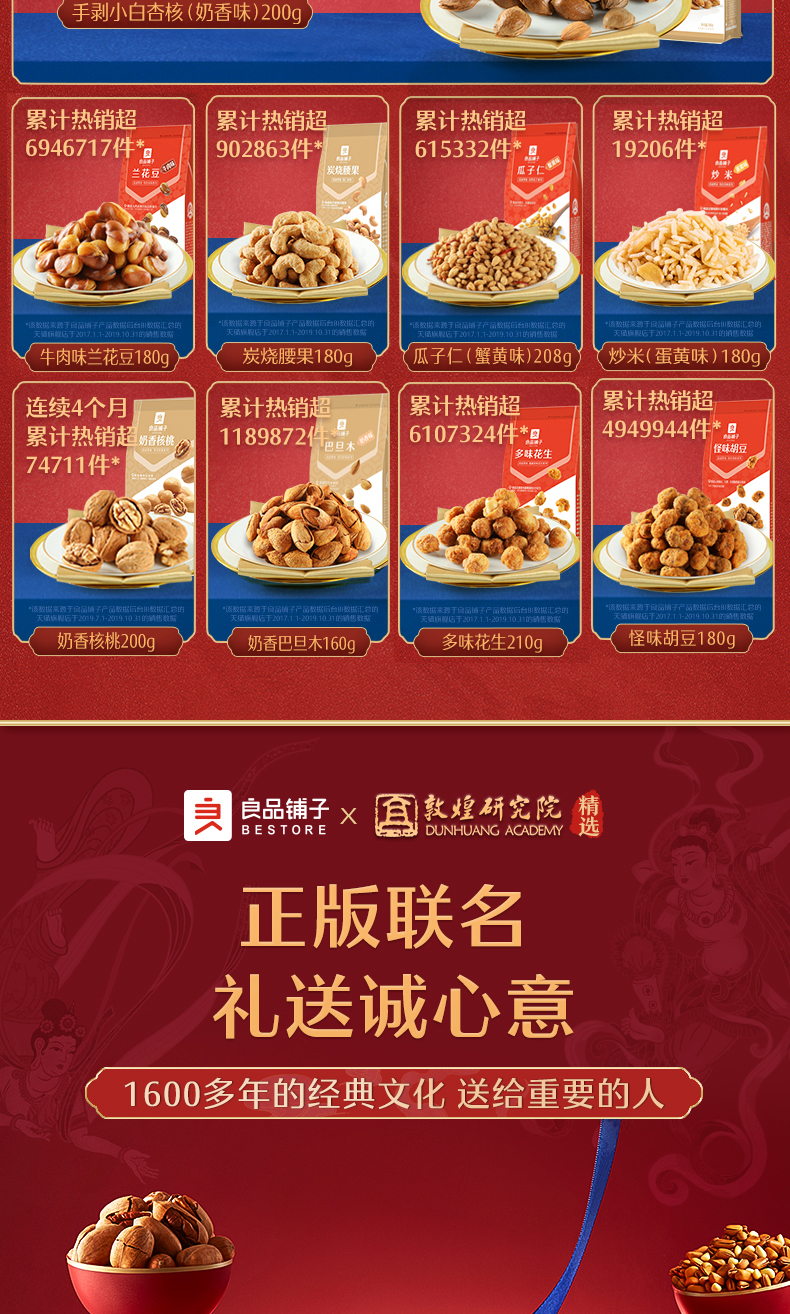 良品铺子&敦煌研究院 高端纯坚果 中秋送礼礼盒 2258g/12袋 图6