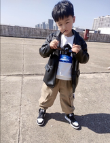 Boys clothing 2022 Spring and autumn CUHK child leather jacket baby pu leather Child handsome Han version Chaotong Childrens leather clothes