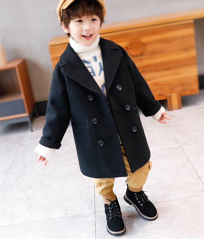 Boy's woolen coat of coat new autumn and winter year goods Inlan children in the middle long version clip cotton thickened CUHK