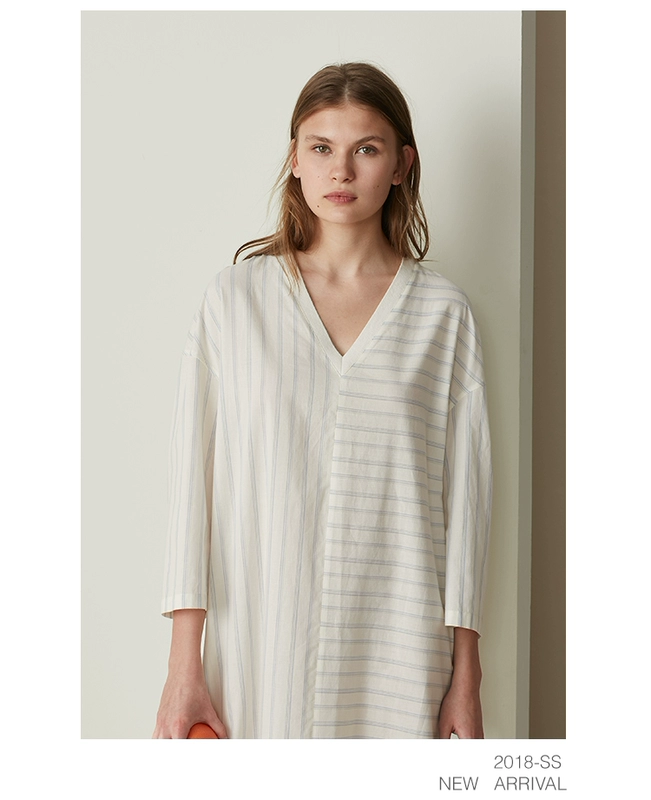 Blossoming Coco Pyjamas 20 Spring / Summer Cotton Stripe Irregular Stripe Long Ladies Nightdress Loose Lightweight Airy Dress - Đêm đầm