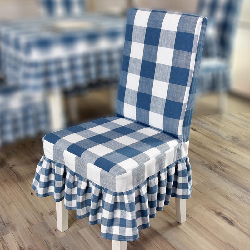 Simple and modern plaid cotton and linen small fresh chair cover wood chair cover seat cover one-piece thickening custom