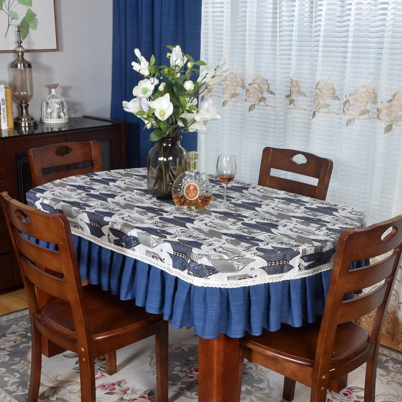 Chinese blue table cloth art cotton linen New Chinese oval table cloth Chinese style Classical Zen tea table cloth customized