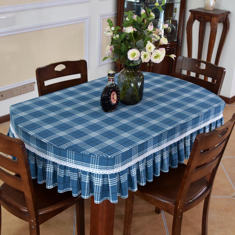 Brief Oval Table Cloth Folding Round Table Home Table Cloth Table Cloth Dining Room Light Lavish Tea Table Hood Cover Full Bag Blue