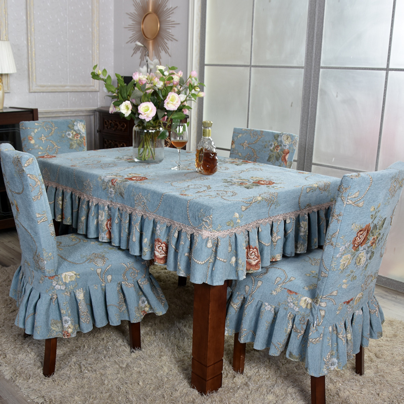 European style tablecloth table and chair set fabric home with one-piece cushion backrest one-piece bow chair cover all-inclusive
