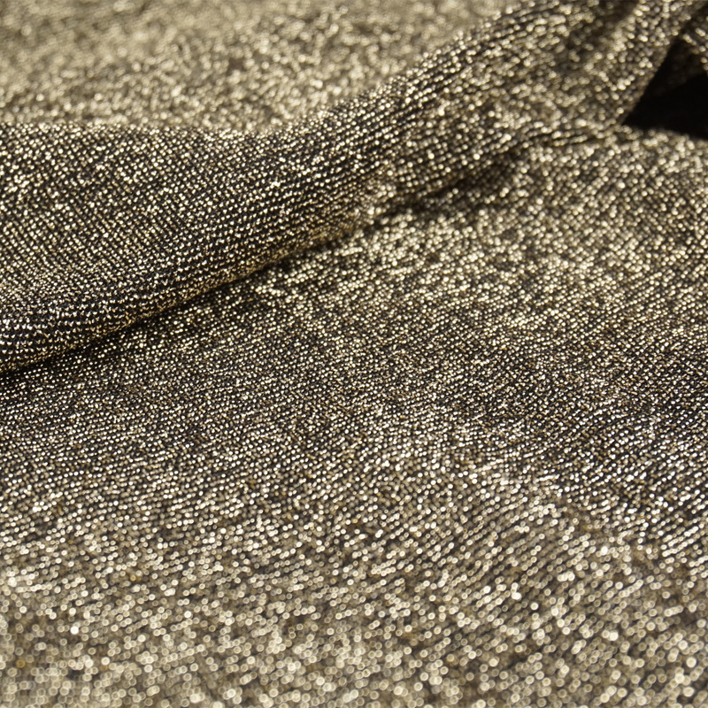 Full-Width Light Gold Pearlescent Shiny Silk Four-Way Stretch Knit Fabric, Very Soft, Drapey, Comfortable, Non-See-Through, Non-Itchy