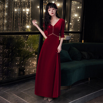 Toast to the bride atmosphere 2021 new summer red velvet evening dress high-end elegant engagement back-door banquet