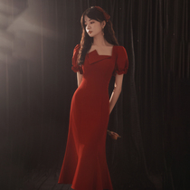 Toast suit wine red fishtail slim fit 2021 new bride wedding dress skirt engagement summer women can usually wear