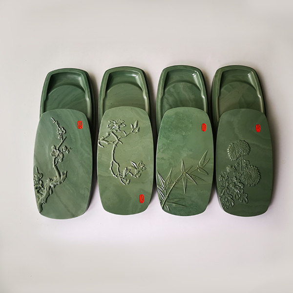 Ink-stone matterite stone inkstone plum Lanzhu Chrysanthemum Stones stone Stone Engraved Stone stone Stone Ink 6-inch Ink Box with lid box Inkstone