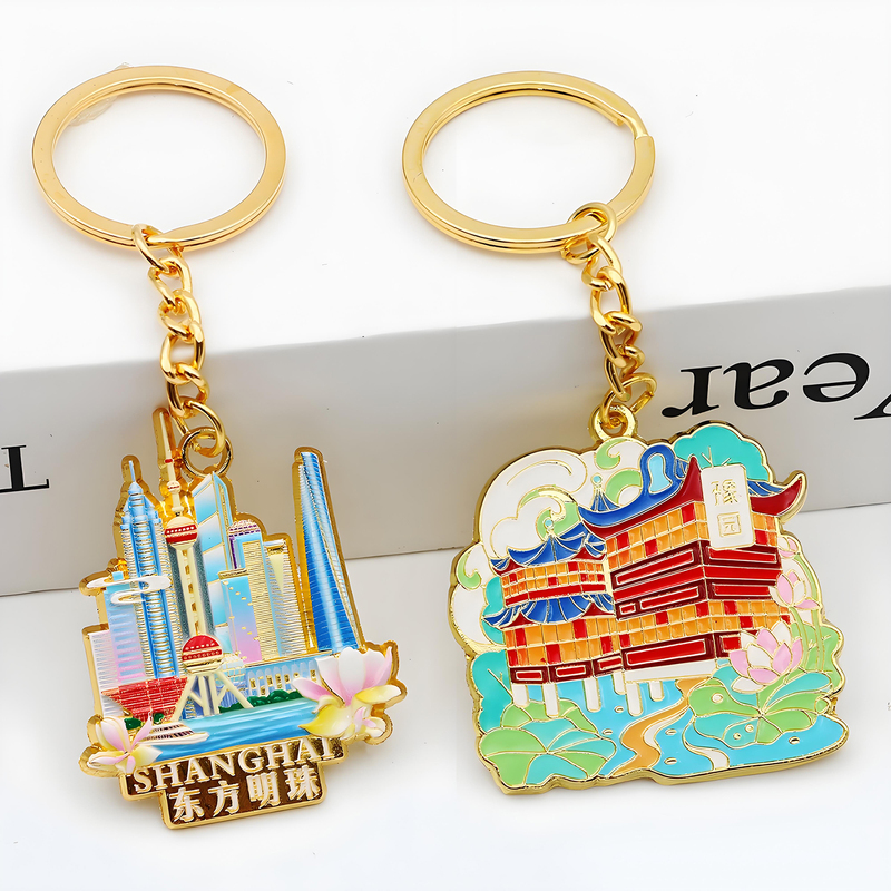 Shanghai Oriental Pearl Tower Keychain, Chenghuang Temple, Yu Garden Metal Key Ring, Bag Pendant, Cultural and Creative Tourism Souvenir