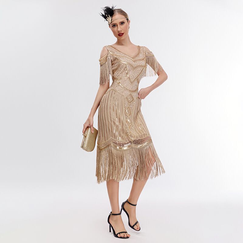 1920S European and American Retro Evening Dress Tassel Skirt Prom Dress Party Sequin Beaded Dress Stage Performance Costume 1920S European and American Retro Evening Dress Tassel Skirt Prom Dress Party Sequin Beaded Dress Stage Performance Costume