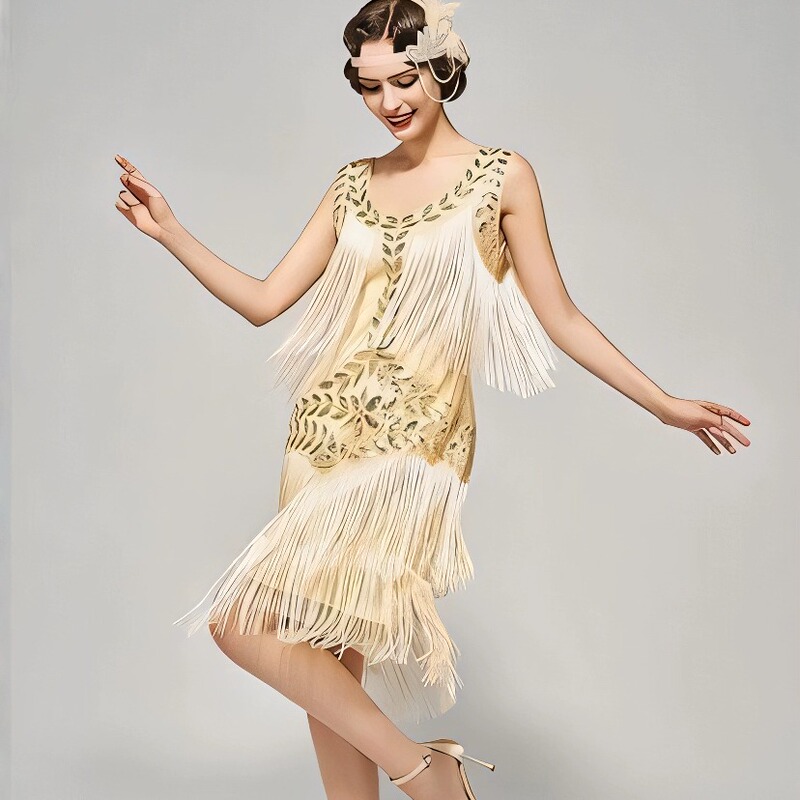 Plus Size 1920S Vintage Gatsby Prom Dress Ball Gown Round Neck Sequin Tassel Dress Banquet Party Dress