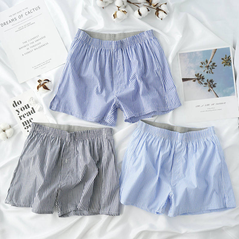 2 Dress Summer Men's Home Pants Shorts Pure Cotton Arro Pants Loose Breathable Striped Four-corner Sleep Pants Tide