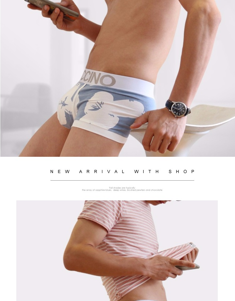 Đồ lót nam Quần lót nam bằng vải cotton thoáng khí Sexy eo thấp Dễ thương In U Convex Thời trang Thanh niên Quần lót góc - Nam giới cửa hàng đồ lót