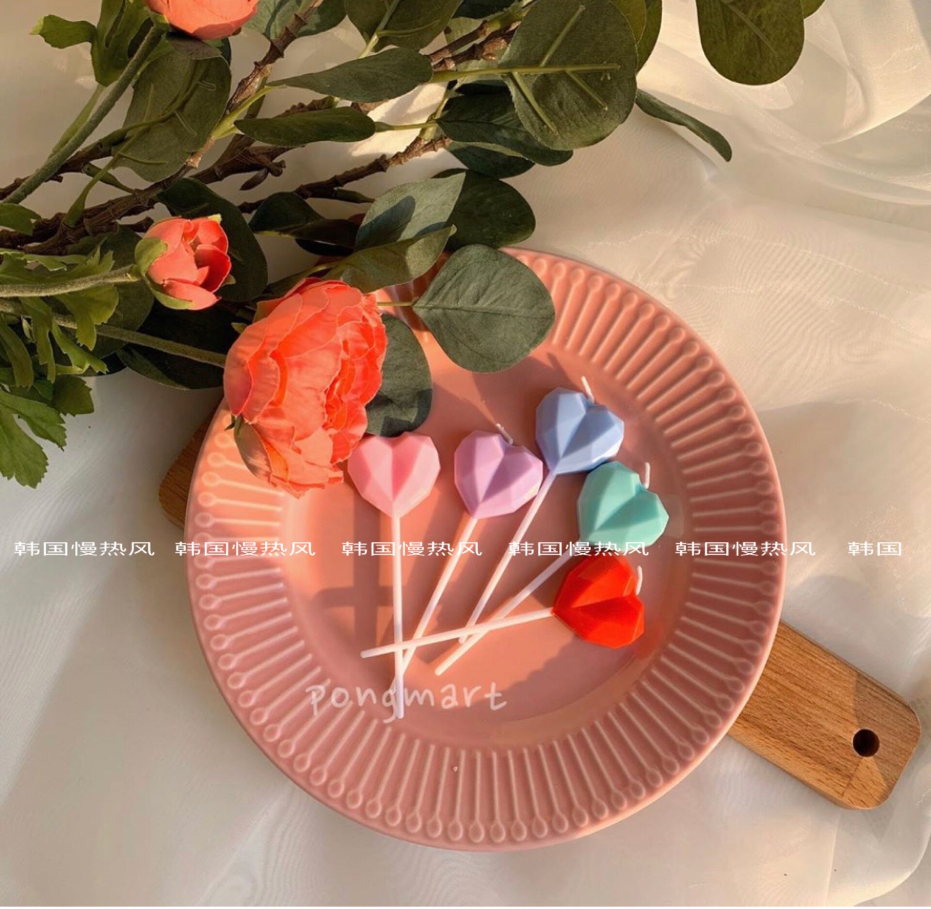 South Korea Ins Colour Romantic Diamond Loving Birthday Cake Candle Marka Gentian heart-shaped candle-Taobao