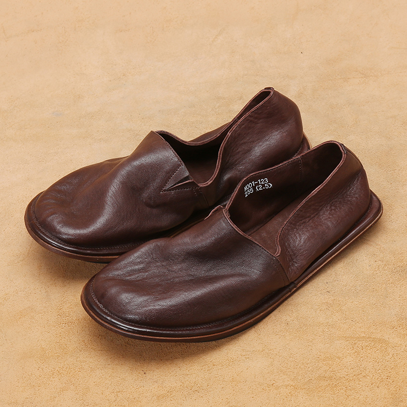 Japanese-Style Handmade Fisherman Shoes, Cowhide Slip-On Horsehide Men's Shoes, Soft Leather Lazy Shoes, Casual Leather Shoes for Men, Summer Thin Style